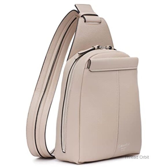 Vegan Leather Convertible Sling Backpack, 2 Pockets, Daypack Design
